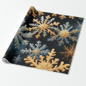 Sneeuwvlokken Magic Christmas Black Gold Blue Cadeaupapier (Uitgerold)