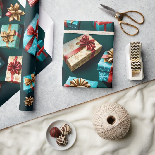 Sneeuwvlokken Magic Christmas Black Gold Blue Cadeaupapier (Crafts)