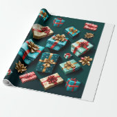 Sneeuwvlokken Magic Christmas Black Gold Blue Cadeaupapier (Uitgerold)
