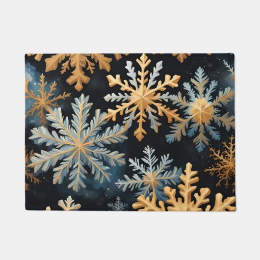 Sneeuwvlokken Magic Christmas Black Gold Blue Deurmat (Voorkant)