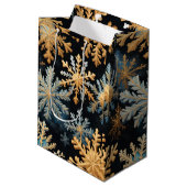 Sneeuwvlokken Magic Christmas Black Gold Blue Medium Cadeauzakje (Achterkant Gekanteld)