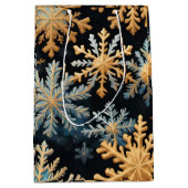Sneeuwvlokken Magic Christmas Black Gold Blue Medium Cadeauzakje (Voorkant)