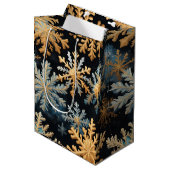 Sneeuwvlokken Magic Christmas Black Gold Blue Medium Cadeauzakje (Voorkant Gekanteld)