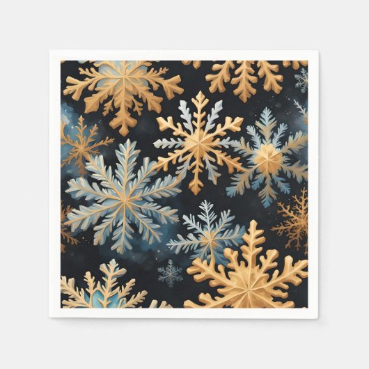 Sneeuwvlokken Magic Christmas Black Gold Blue Servet (Voorkant)