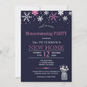 Sneeuwvlokken marine roze winter housewarming part kaart (Voorkant)