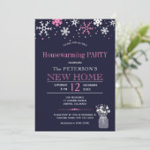 Sneeuwvlokken marine roze winter housewarming part kaart (Staand voorkant)