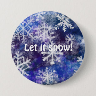 Sneeuwvlokken met blauwe achtergrond ronde button 7,6 cm