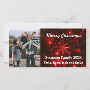 Sneeuwvlokken met diepe rode achtergrondfotokaart feestdagenkaart