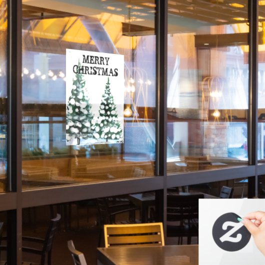 Sneeuwvlokken met een prettige kerstboom raamsticker (Restaurant Raam)