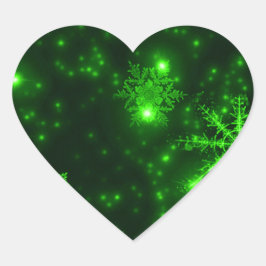 Sneeuwvlokken met groene achtergrond hart sticker