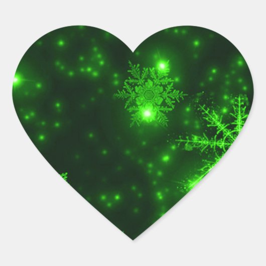 Sneeuwvlokken met groene achtergrond hart sticker (Voorkant)