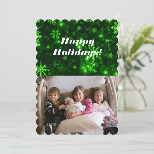 Sneeuwvlokken met groene achtergrond vlakke Kaart (Staand voorkant)