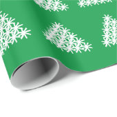 Sneeuwvlokken met kerstboomgroene witte sneeuw cadeaupapier (Rol Hoek)
