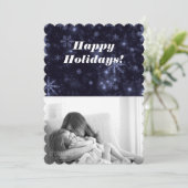 Sneeuwvlokken met middernacht blauwe achtergrond v feestdagenkaart (Staand voorkant)