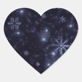 Sneeuwvlokken met middernachtblauwe achtergrond hart sticker