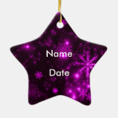 Sneeuwvlokken met Paarse achtergrond Keramisch Ornament (Achterkant)