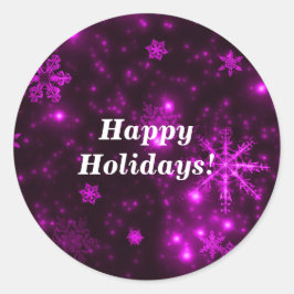 Sneeuwvlokken met Paarse achtergrond ronde Sticker