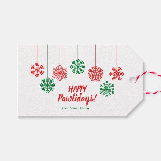 sneeuwvlokken met peul in rode en groene kleur cadeaulabel (Voorkant (Horizontaal))