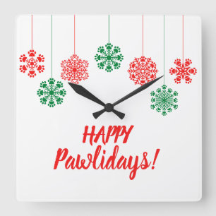 sneeuwvlokken met peul in rode en groene kleur vierkante klok