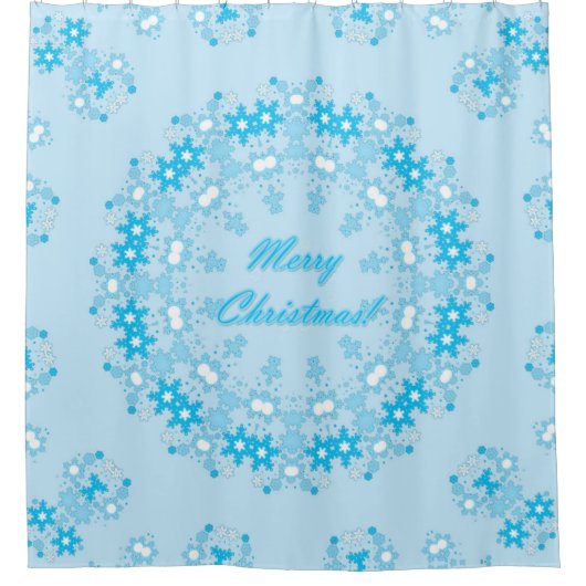 Sneeuwvlokken met prettige kerstronde, wit blauw douchegordijn (Voorkant)