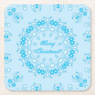 Sneeuwvlokken met prettige kerstronde, wit blauw kartonnen onderzetters