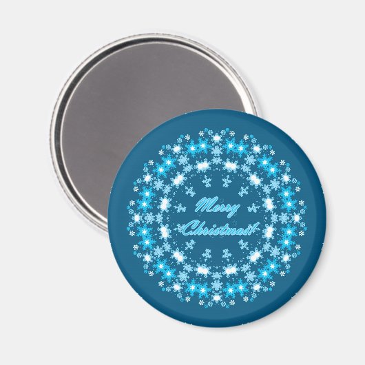 Sneeuwvlokken met prettige kerstronde, wit blauw magneet (Voorkant / Achterkant)