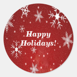 Sneeuwvlokken met rode achtergrond Ronde Stickers