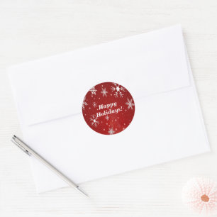 Sneeuwvlokken met rode achtergrond Ronde Stickers