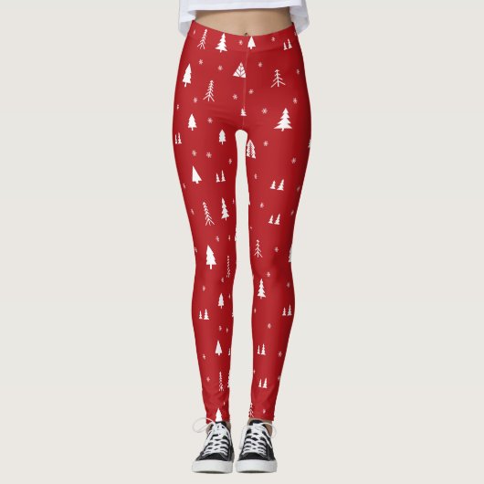 Sneeuwvlokken met rode en witte kerstbomen leggings (Voorkant)