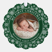 Sneeuwvlokken Mijn eerste kerstfoto groen Ornament Kaart (Voorkant)