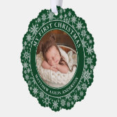 Sneeuwvlokken Mijn eerste kerstfoto groen Ornament Kaart (Links)