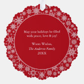 Sneeuwvlokken Mijn eerste kerstfoto rood Ornament Kaart (Achterkant)