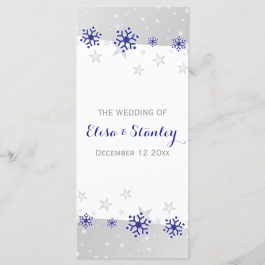 Sneeuwvlokken modern blauw grijs winter bruiloft p programmakaart (Voorkant)