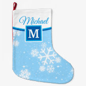 Sneeuwvlokken / Monogram / Jouw naam & kleur Grote Kerstsok (Voorkant)