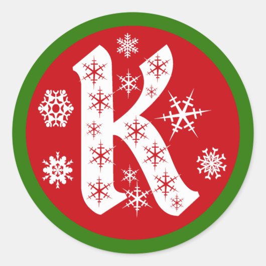 Sneeuwvlokken Monogram Letter K Ronde Sticker (Voorkant)