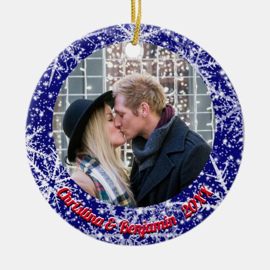 Sneeuwvlokken, naam, Jaar #, 2 Foto's Keramisch Ornament (Voorkant)