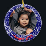 Sneeuwvlokken, naam, Jaar #, 2 Foto's Keramisch Ornament<br><div class="desc">Sneeuwvlokken rond de kersttijd. Naam van het voorwerp,  het aantal van het Jaar,  de foto/de tekst van de Douane die u met uw favoriete foto en jouw tekst kunt personaliseren.</div>