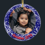 Sneeuwvlokken, naam, Jaar #, 2 Foto's Keramisch Ornament<br><div class="desc">Sneeuwvlokken rond de kersttijd. Naam van het voorwerp,  het aantal van het Jaar,  de foto/de tekst van de Douane die u met uw favoriete foto en jouw tekst kunt personaliseren.</div>