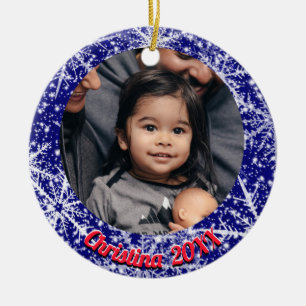 Sneeuwvlokken, naam, Jaar #, 2 Foto's Keramisch Ornament