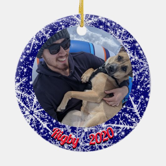 Sneeuwvlokken, naam, Jaar #, 2 Foto's Keramisch Ornament (Achterkant)