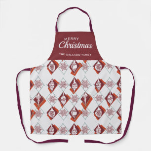 Sneeuwvlokken Naam Red Merry Christmas Pattern Schort
