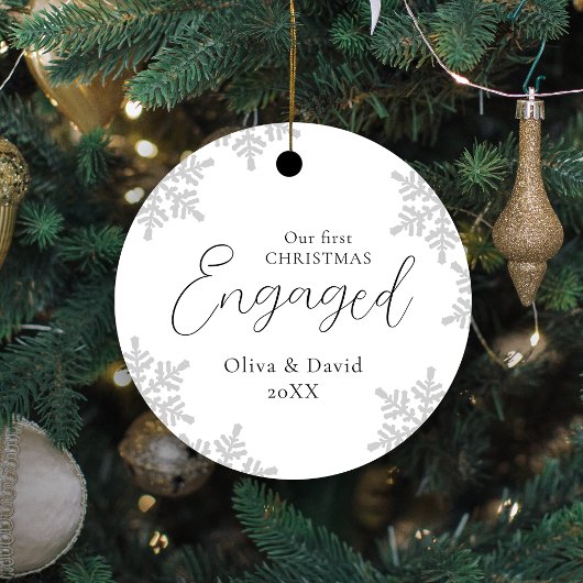 Sneeuwvlokken ons eerste kerstcadeauscript meta metalen ornament