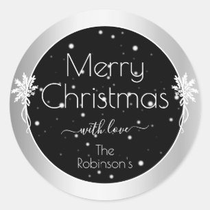  sneeuwvlokken op Black Silver Lijst Kerstmis Ronde Sticker