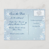 Sneeuwvlokken op blauw bruiloft Save the date Brie Aankondigingskaart (Achterkant)
