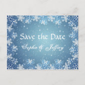 Sneeuwvlokken op blauw bruiloft Save the date Brie Aankondigingskaart (Voorkant)