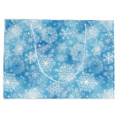 Sneeuwvlokken op blauw groot cadeauzakje (Achterkant)