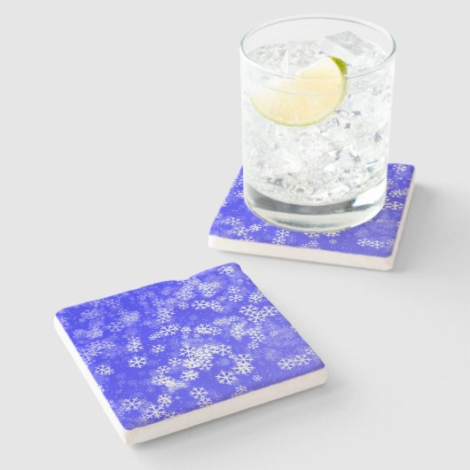 Sneeuwvlokken op blauw kerstfeest stenen onderzetter (Zijkant)