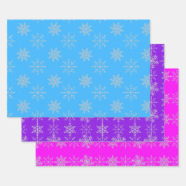 Sneeuwvlokken op Blauw, Paarse & Roze Bladreeks va Inpakpapier Vel