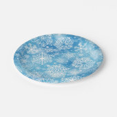Sneeuwvlokken op blauw papieren bordje (Gekanteld)