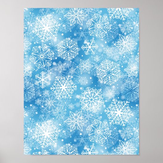 Sneeuwvlokken op blauw poster (Voorkant)